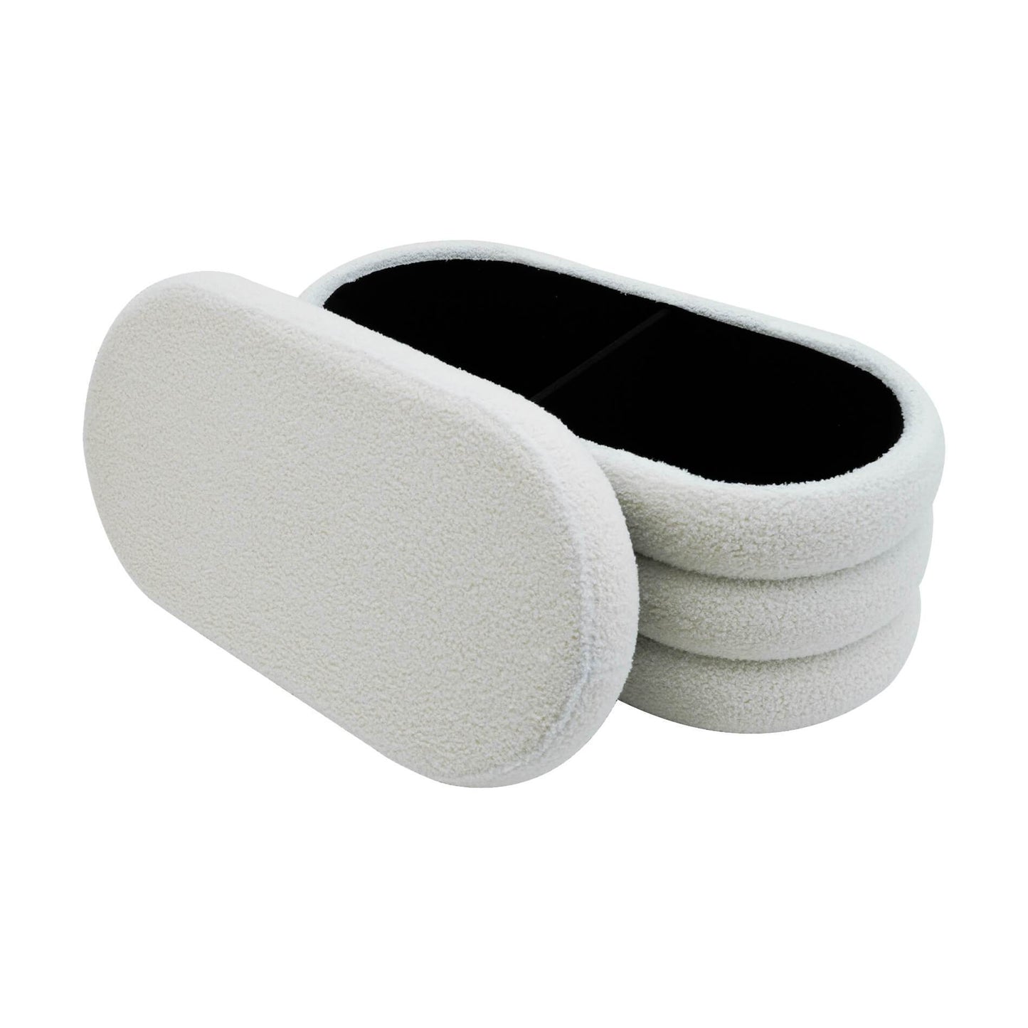 Rebecca Mobile Pouf, Long Oval Pouf, White Orange Green Grey, Polyester Fabric MDF, with Storage Compartment, for Living Room Bedroom - Measurements Hxlxp: 38 X 76 X 38 Cm