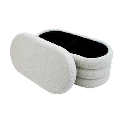 Rebecca Mobile Pouf, Long Oval Pouf, White Orange Green Grey, Polyester Fabric MDF, with Storage Compartment, for Living Room Bedroom - Measurements Hxlxp: 38 X 76 X 38 Cm