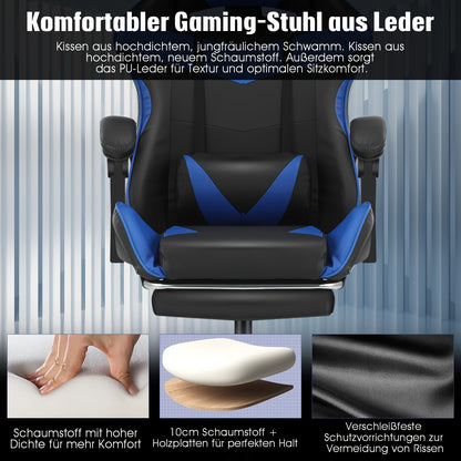 Gamingstoel – Gamestoel – Gaming Chair – Bureaustoel – Game Stoel – Ergonomisch – Verstelbare Hoogte & Voetsteun – 360° Draaibaar Met Rug- en Nekondersteuning – Zwart/ Rood