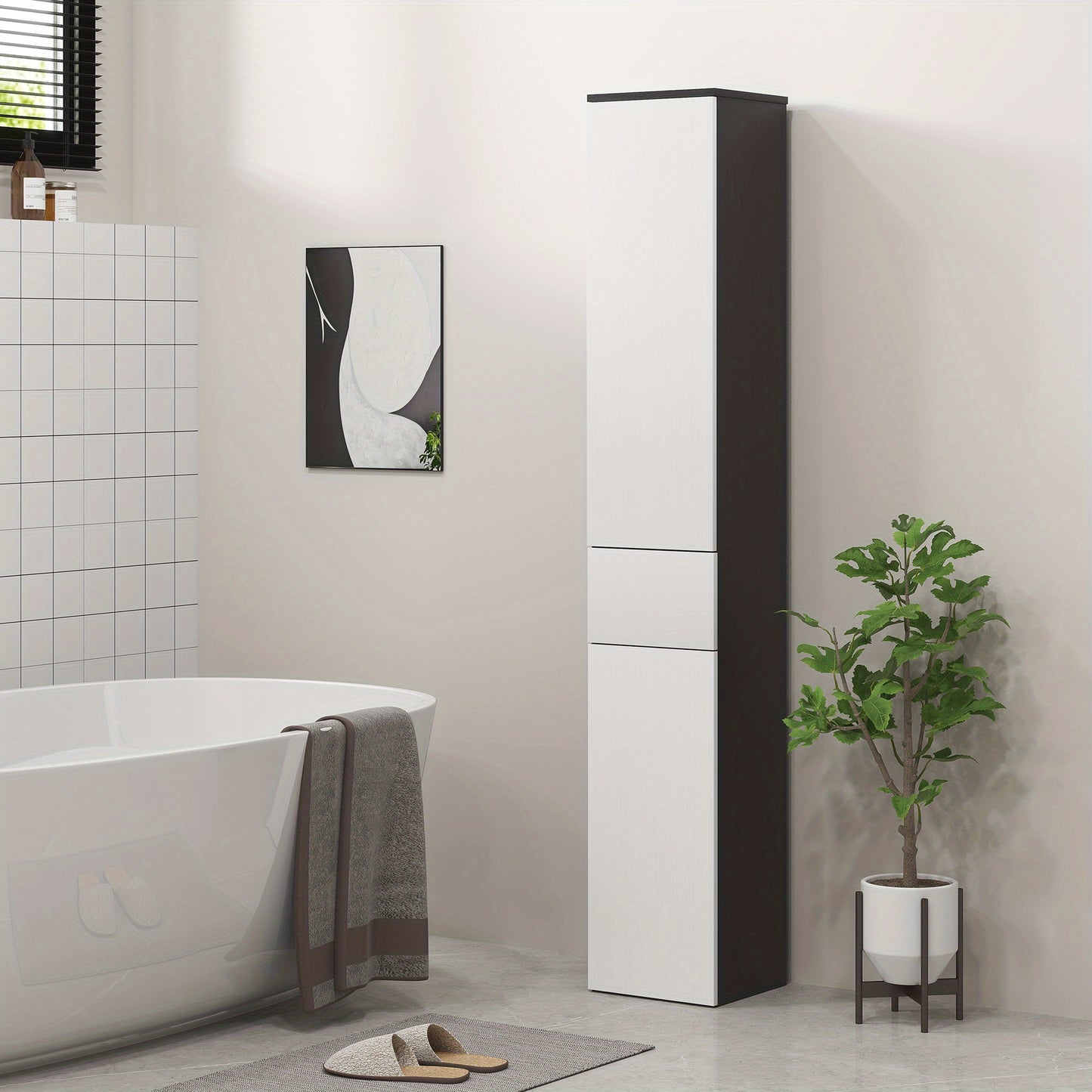 Kleankin Tall Space-Saving Bathroom Cabinet with 2 Doors, 2 Cabinets & Adjustable Shelves - Modern & Design, MDF/Fiberboard Construction, Moisture-Resistant Hardwood Frame, -Tip Safety System, Golden-Toned Hardware - Over-The