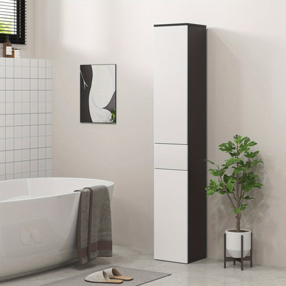 Kleankin Tall Space-Saving Bathroom Cabinet with 2 Doors, 2 Cabinets & Adjustable Shelves - Modern & Design, MDF/Fiberboard Construction, Moisture-Resistant Hardwood Frame, -Tip Safety System, Golden-Toned Hardware - Over-The