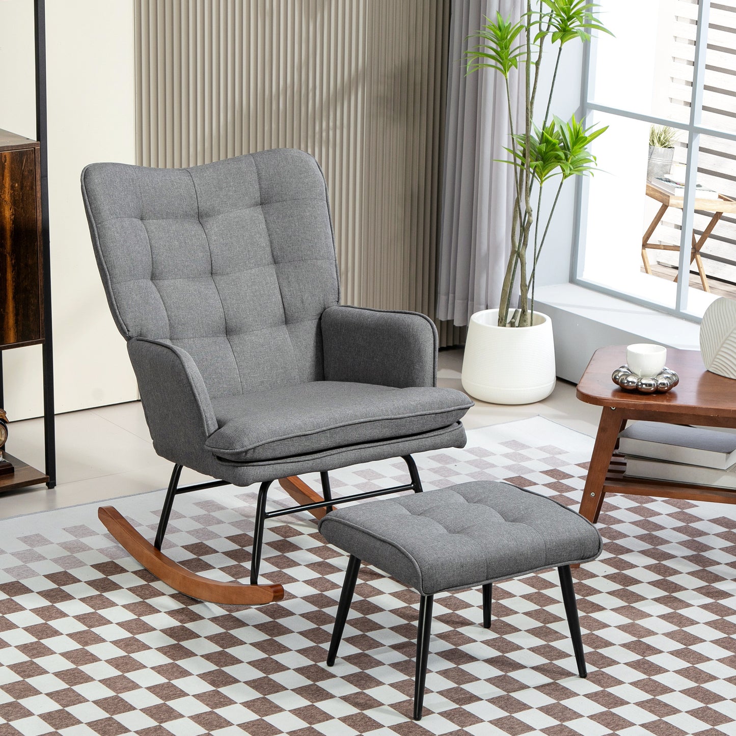 Draaifauteuil – Relaxstoel – Zithoekstoel – Lounge Stoel – Fauteuil Met Voetenbank – Donkergrijs Linnenlook – 360° Draaibaar – Max 130 kg Belastbaar