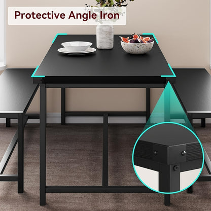 Eetkamertafel met 2 Banken – Keukentafel Set – Tafel voor 4 Personen – Bankenset – Rechthoekige Tafel – Vintage Kleur – Comfortabele Geplaatste Banken – Duurzame Constructie