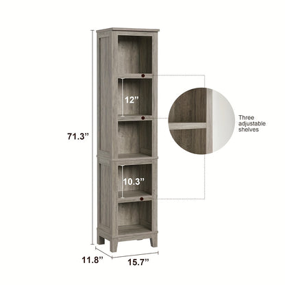5-Tier Farmhouse Bookcase with Open Storage Shelves - Freestanding Space-Saving Vertical Bookshelf, Modern Rustic Tall Bookcase Tower with Sturdy Hardwood Construction, Gray Finish & Natural Wood Grain for Living Room, Home O