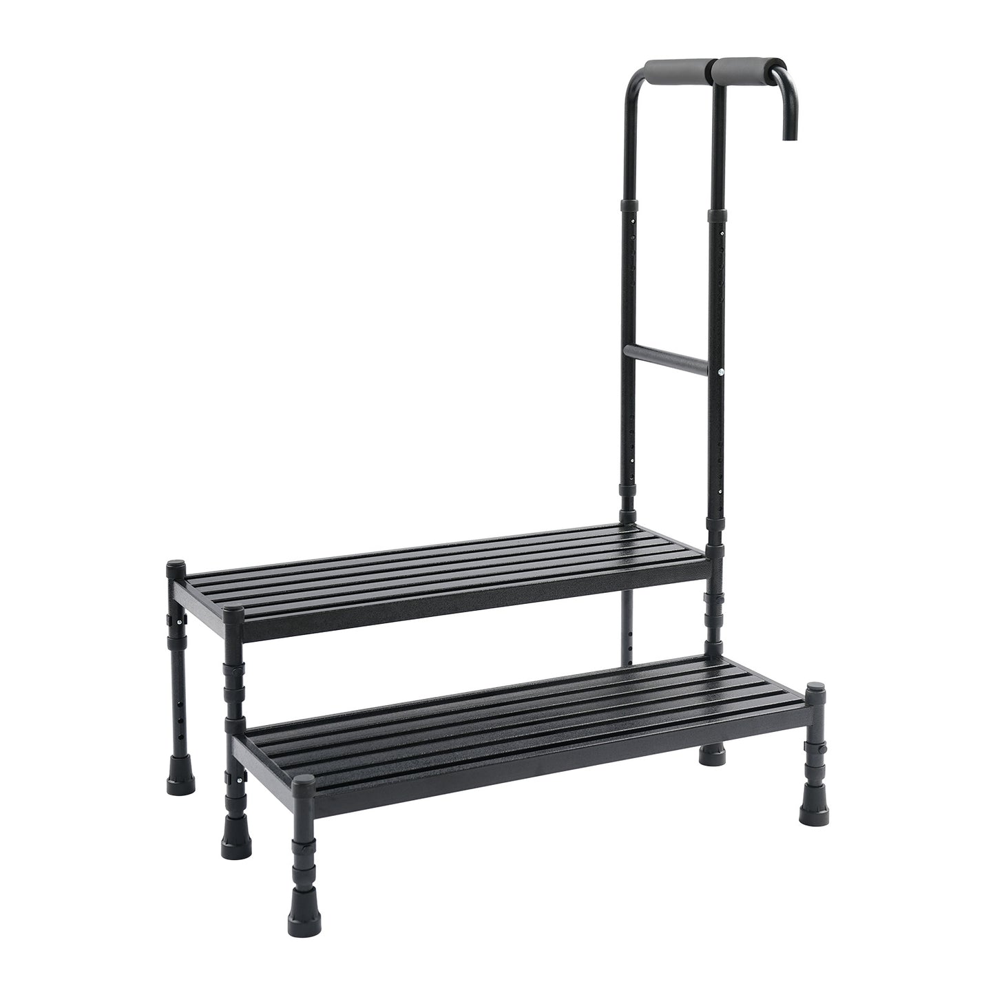 Heavy-Duty Step Stool with Handle & Adjustable Handrail - 2-Step Ramp Suitable for, Seniors, Mobility Aid - Sturdy Metal Stepping Stool with Wide Steps & Rubber Feet for Bed, Car, Use