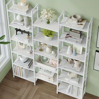 Boekenplank – Boekenrek – Wandplank – Boekenhouder – Witte Verticale Boekenkast – 17 Verstelbare Planken – 24x152x186 cm – Met Metaal Frame