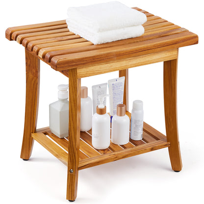 Douchebank – Douchezitje – Douchestoel – Badkamerkruk – Teak Houten Zitje – 20 x 14,3 x 17,9 Inch – 100% Massief Teakhout – Max Draagkracht 180 kg