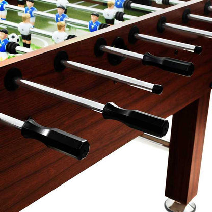 tafelvoetbaltafel – voetbaltafel – tafelvoetbalspel – kickertafel – speltafel – stevig staalframe – groot speelveld 140x74,5x87,5 cm – bruin zwart grijs
