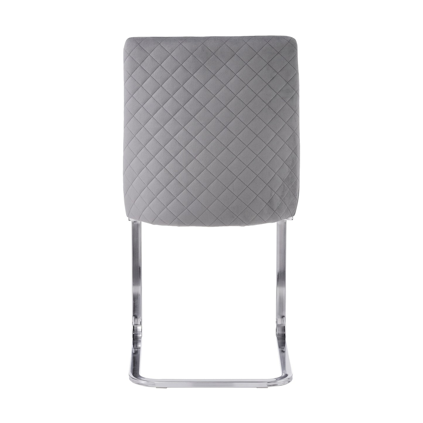Grijze Velvet Eetkamerstoel – Luxe Stoel – Lounge Stoel – Woonkamerstoel – Slaapkamerstoel – Diamond Back Design – Zilverkleurige Metalen Poten – Set Van 2