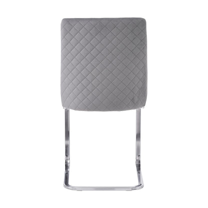 Grijze Velvet Eetkamerstoel – Luxe Stoel – Lounge Stoel – Woonkamerstoel – Slaapkamerstoel – Diamond Back Design – Zilverkleurige Metalen Poten – Set Van 2