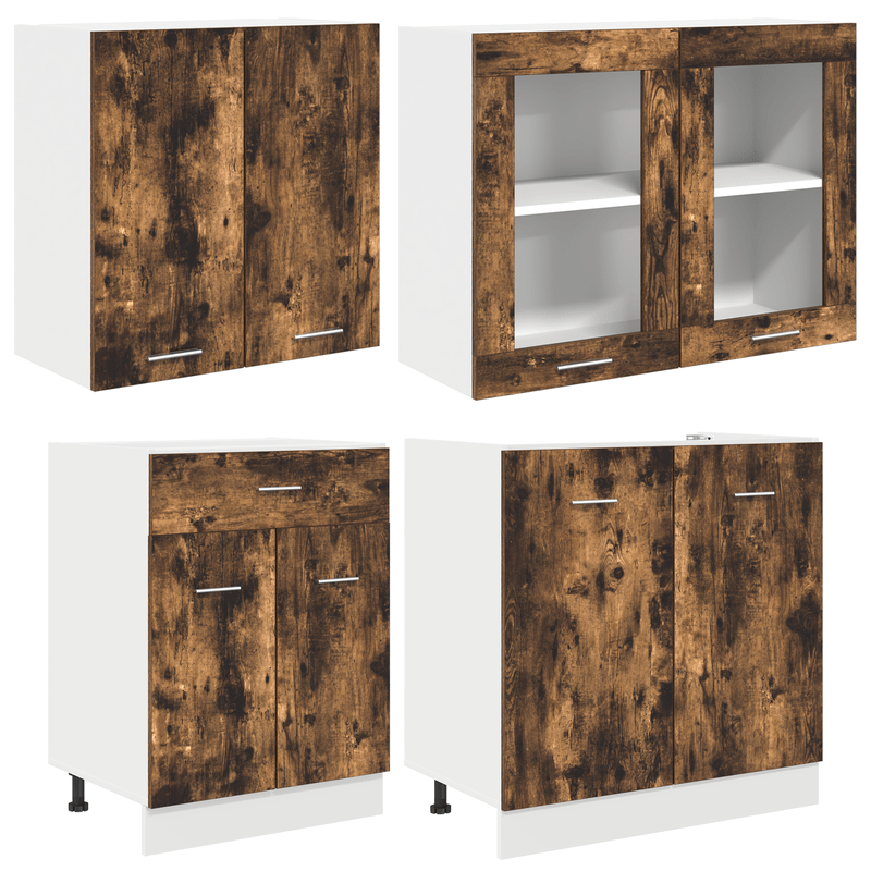 Keukenkast Set – Keukenkasten – Opbergkasten – Keukenmeubels – Keukenkastjes – 4-delig – Smoky Oak Bonded Hout – Duurzaam & Stijlvol