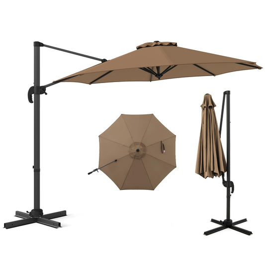 Parasol – Tuinparasol – Zweefparasol – Balkonparasol – Stokparasol – Ø 300 cm – Kantelbaar & 360° Draaibaar – UV-bestendig Polyester – Robuuste Aluminium Frame – Bruin