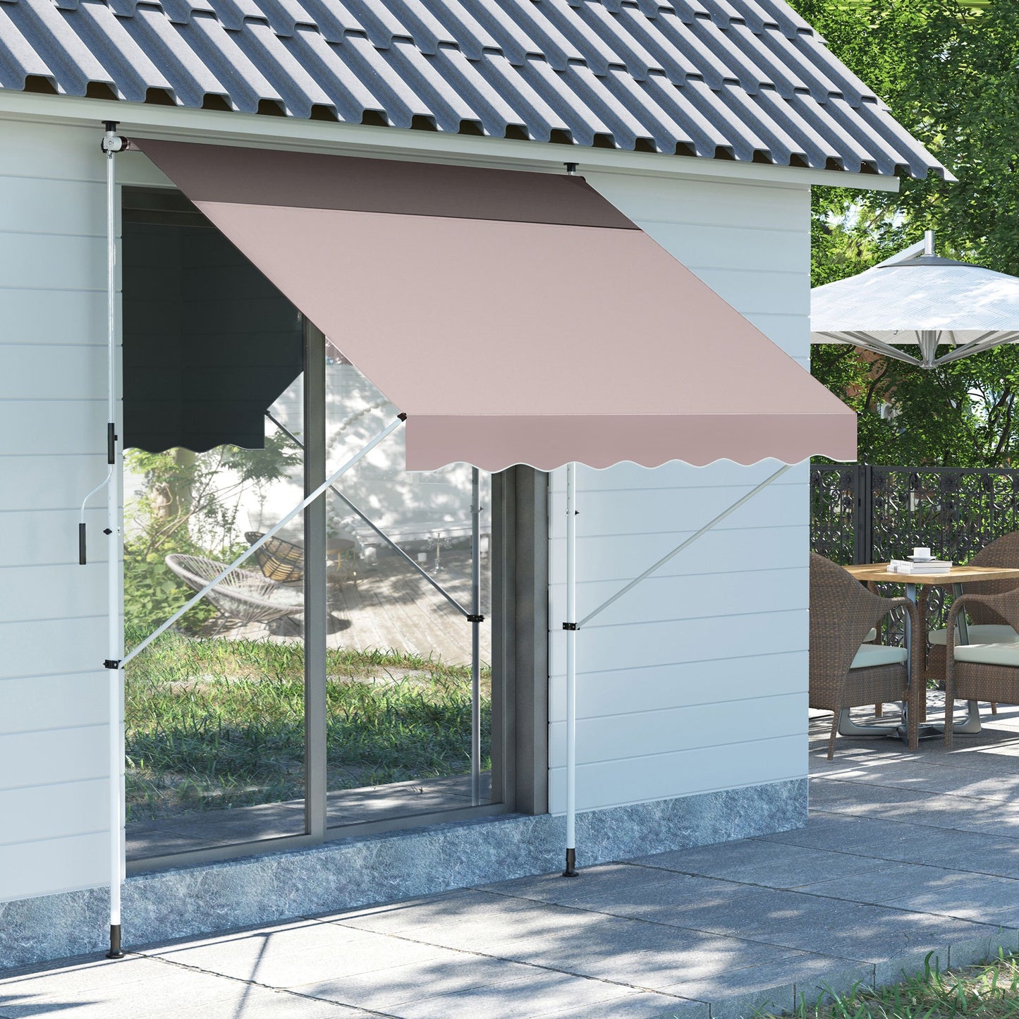 Balkonluifel – Zonnescherm – Klemluifel – Zonwering – Uittrekbare Luifel – Verstelbare Hoogte – UV-Bestendig Polyester – Aluminium Frame – Beige