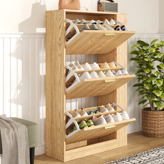 Modern Minimalist 3-Door Shoe Cabinet with Open Shelving - Freestanding Shoe Suitable for Hallway, Entrance, Assembly, Space-Saving, Ample Shoe Capacity (Wood-Free)