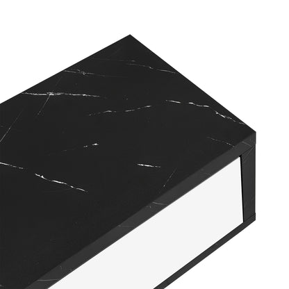 Modern TV Stand with Swivel Doors & Variable Length - Black Marble Look & Golden Accent White High-Gloss Matte Finish, Metal Construction, Space-Saving Design with Storage Shelves, No Electrical Required, Easy Assembly for La