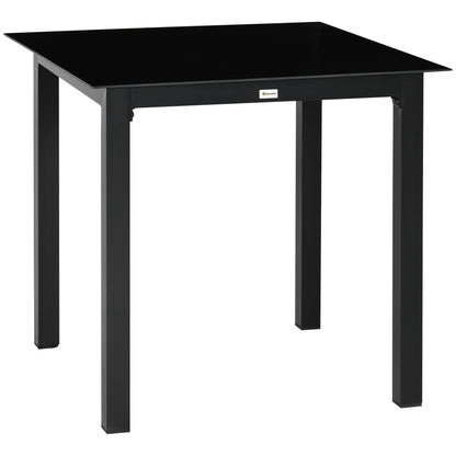 Vierkante Tuintafel – Tuinset – Balkontafel – Terrastafel – Eettafel – Aluminium Frame – Gehard Glas – 80x80x74 cm – Zwart
