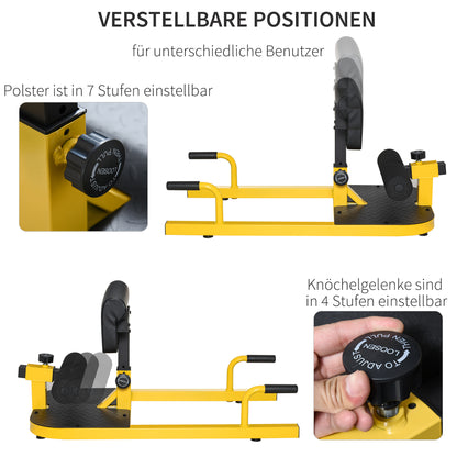 Sissy Squat Trainer – Knie Trainer – Benen Trainer – Buikspiertrainer – Billen Trainer – 3-in-1 Verstelbare Trainer – Stalen Frame Tot 120 Kg – Geel/Zwart 50x97x44,5-56,5 Cm