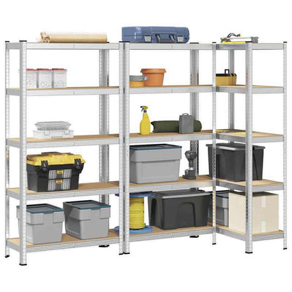 Opbergrek – Opbergkast – Stellingkast – Opbergrekken – Stellingrek – 5 Laags – Set Van 3 – Staal En Hout