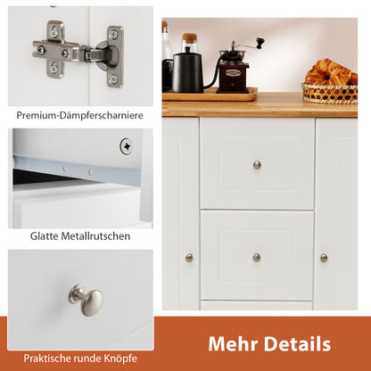 Mobiele Keukenwagen – Keukentrolley – Keukenkar – Keukenmeubel – Serveerwagen – 5 Verborgen Wieltjes – Rubbenhouten Werkblad 104x46 cm – Wit