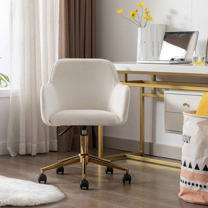 Bureaustoel – Kantoorstoel – Werkstoel – Draaistoel – Stoel Met Verstelbare Hoogte – Velvet Ivoor Bekleding – 360° Draaibaar – Vijfwielige Basis – Hooge Rugleuning – Comfortabele Foamvulling