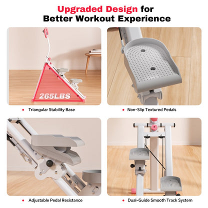 Stepper – Stepapparaat – Fitness Stepper – Home Trainer – Aerobic Stepper – Verticale Klimfunctie – Verstelbare Handgrepen & Pedalen – Draagvermogen Tot 136 kg – Roestvrij Stalen Frame