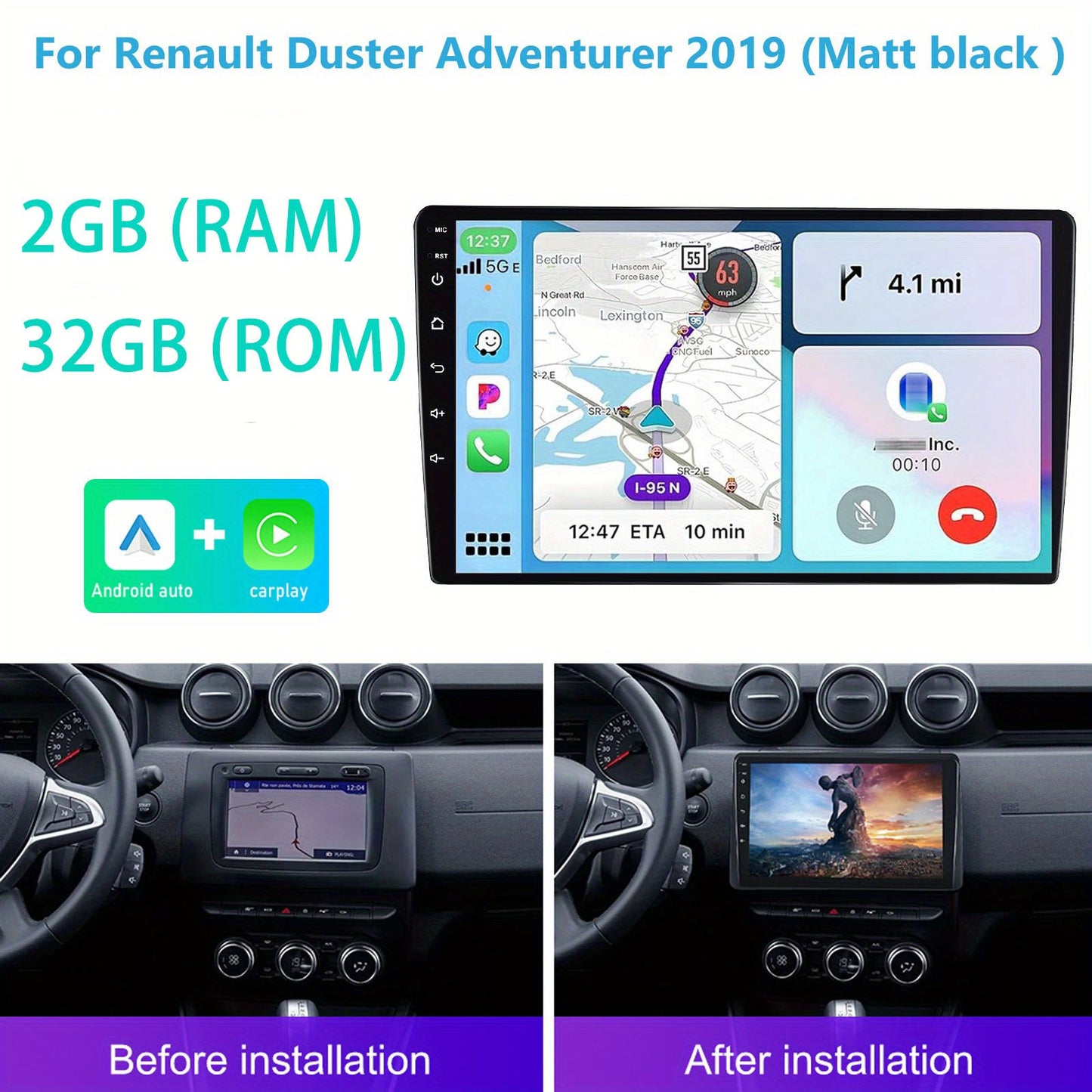 Multimedia Car Stereo – Autoradio – Navigatiesysteem – Touchscreen Speler – Inbouwradio – 2+32GB – 10,1 Inch Scherm – CarPlay & Android Auto – GPS Navigatie – Hi-Fi Geluid – WiFi & Bluetooth