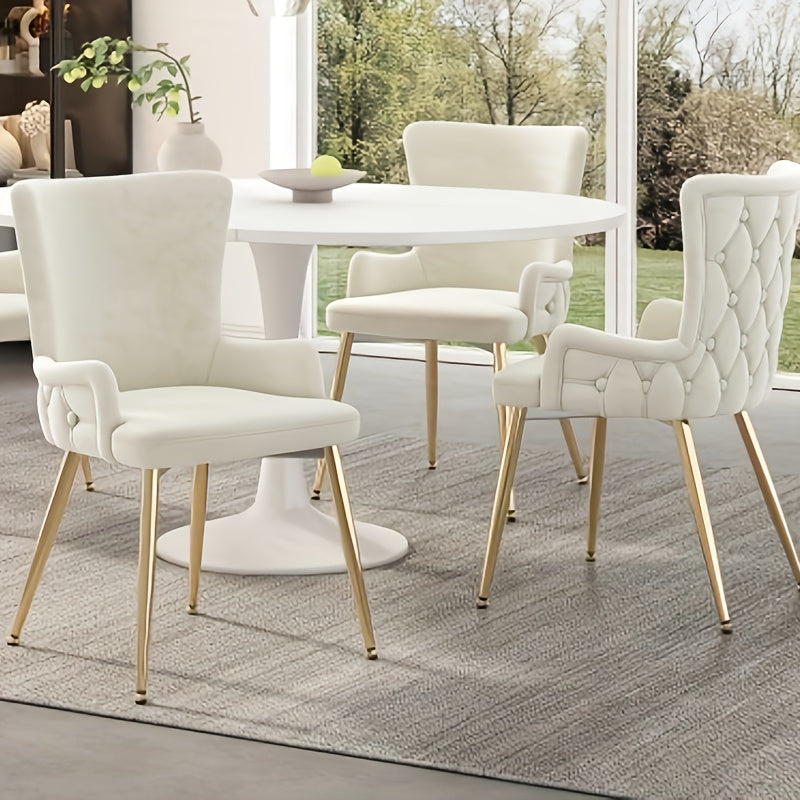 Eetkamerstoel – Kuipstoel – Keukenstoel – Stoel – Zitmeubel – Velvet Bekleding – Gouden Metalen Poten – Set van 2 – Beige – Memory Foam Zitting