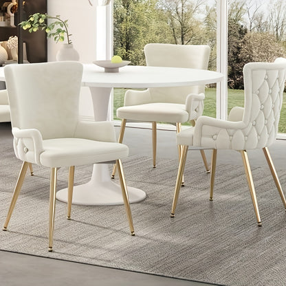 Eetkamerstoel – Kuipstoel – Keukenstoel – Stoel – Zitmeubel – Velvet Bekleding – Gouden Metalen Poten – Set van 2 – Beige – Memory Foam Zitting