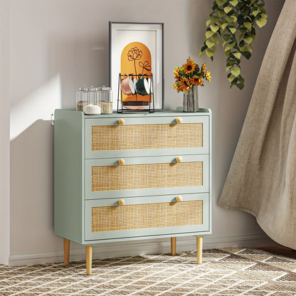 Kast Met Laden – Ladekast – Commode – Sideboard – Opbergmeubel – Rattan Effect – Lichtblauw – 3 Laden – Modern Design