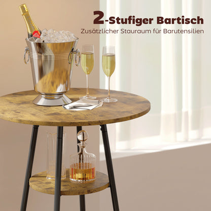 3-Delige Barset – Bartafel Set – Barkrukken Set – Barmeubel – Keukenbar – Rustic-Bruin – Comfortabele Kunstleren Zitting – Stabiel Metalen Frame