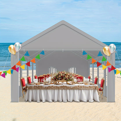 Partytent – Tuinkamer – Feesttent – Evenemententent – Grijze Partytent 4x8 meter – Stevig Gegalvaniseerd Stalen Frame – PE Dak Met Afneembare Zijwanden