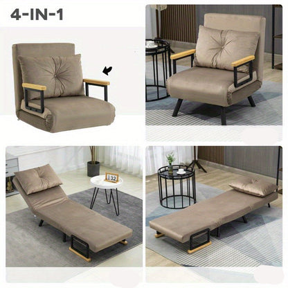 Fauteuil – Lounge Fauteuil – Stoel – Zetel – Armstoel – Compact Design – Lichtbruine Velvet Bekleding – Verstelbare Rugleuning – Stevige Zwarte Poten
