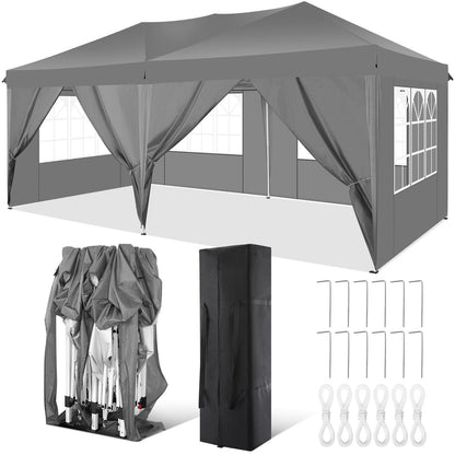 Pop-Up Zonnescherm Tent – Partytent – Vouwtent – Buitentent – Schaduw Tent – Grijs – 3×6 Meter – 6 Afneembare Zijpanelen – Aluminium Frame