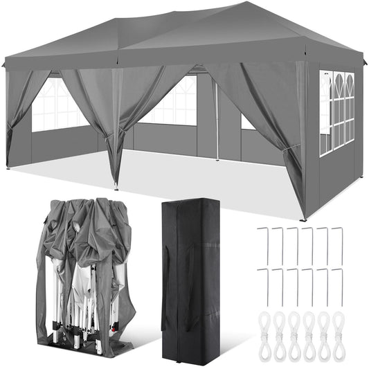 Pop-Up Zonnescherm Tent – Partytent – Vouwtent – Buitentent – Schaduw Tent – Grijs – 3×6 Meter – 6 Afneembare Zijpanelen – Aluminium Frame