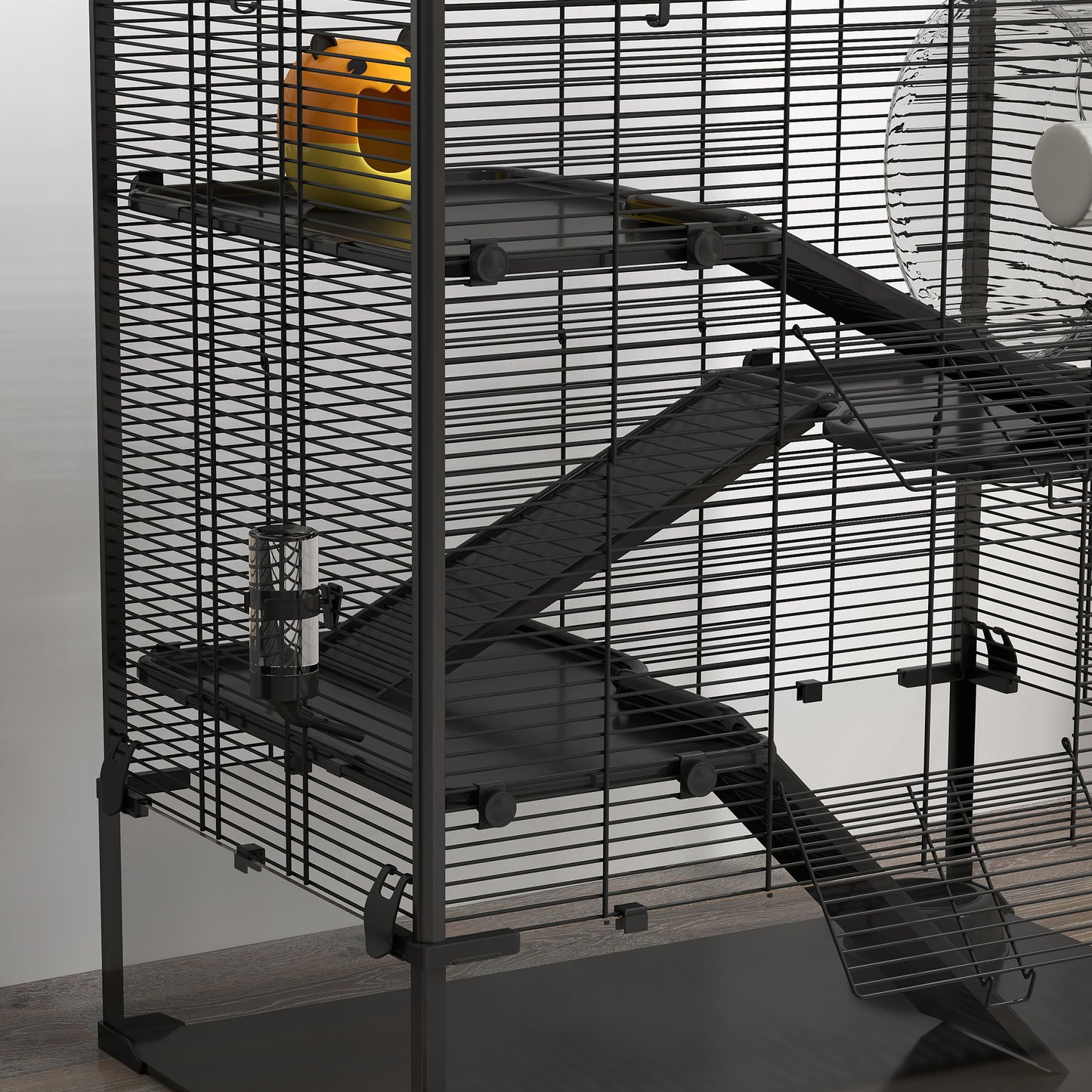 Dwerg Hamsterkooi – Hamsterkooi – knaagdierkooi – kleine huisdierenkooi – speelgoedkooi – Zwart – Gehard Glas Bodem – 4 Niveaus Met Looprad