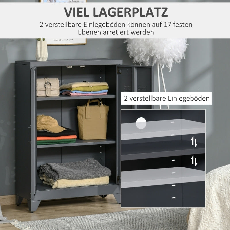 Archiefkast – Opbergkast – Kantoorkast – Dossierkast – Metalen Kast – Grijs – Lameldeuren – 2 Verstelbare Legborden – Stevig en Functioneel – 75x33x110 cm