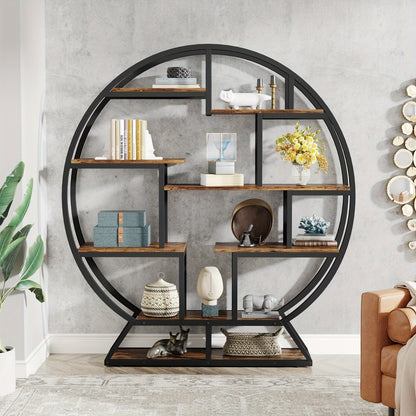 Boekenkast – Boekplank – Boekenrek – Open Kast – Opbergkast – Rustic Brown – Ruimtebesparend Verticaal Design – Stevig Houten Frame Met Metalen Steunen