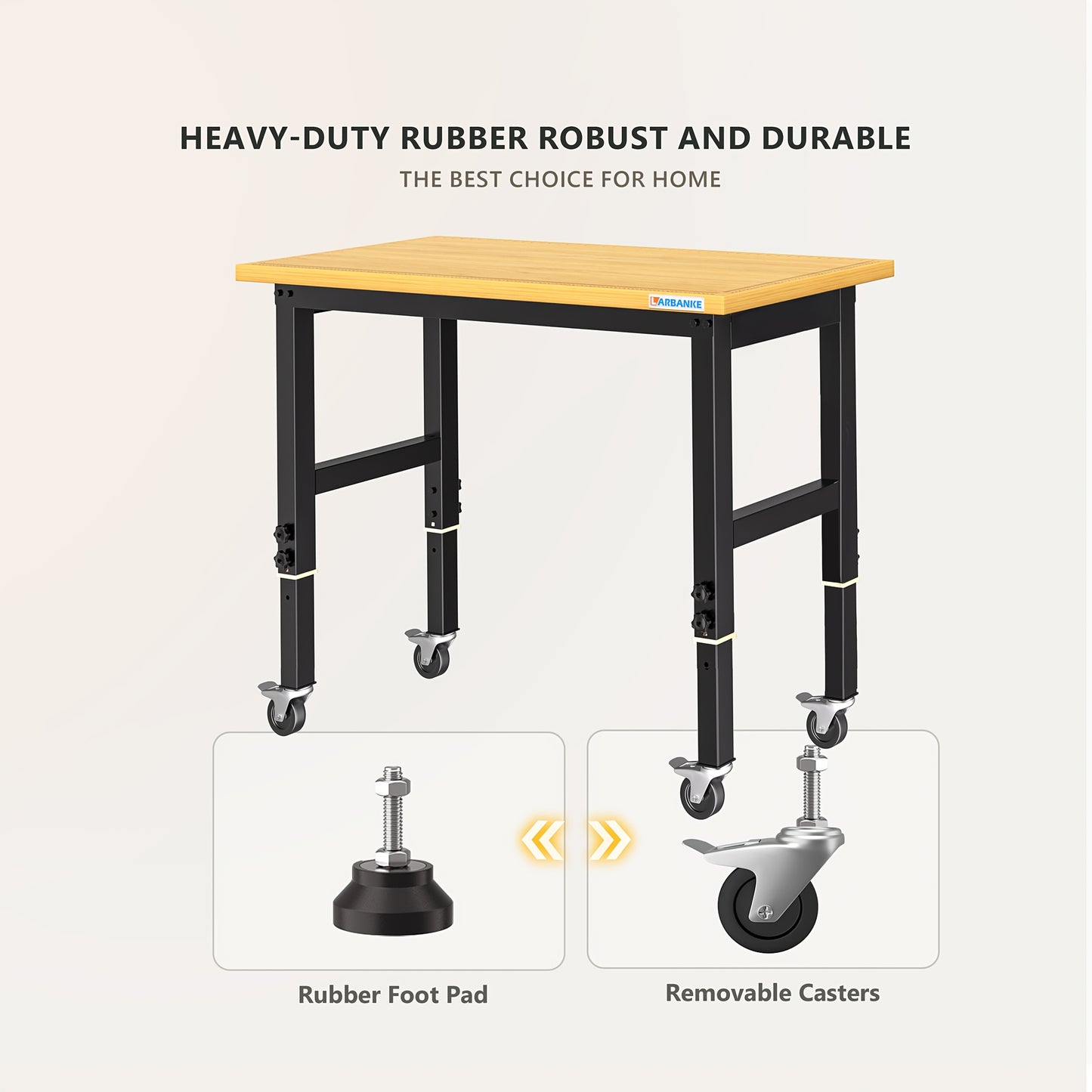 Houten Werkbank – Werktafel – Klusbank – Werkplek – Tafel Met Verstelling – In hoogte verstelbaar 85-105 cm – 900 kg Draagvermogen Met Wielen En Voetsteun