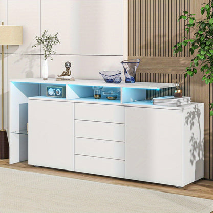 Dressoir – Opbergkast – Buffetkast – Kasten – TV Meubel – Hoogglans Wit – Modern Minimalistisch Design – Volledig Gemonteerd – Stevig & Duurzaam