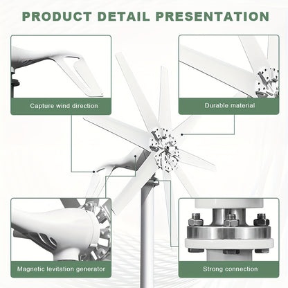 Windturbine – Windmolen – Windgenerator – Windenergie – Off-Grid Generator – 1000W Vermogen – Draagbaar – Stil – Laag Startwindvermogen – Robuuste Metalen Behuizing – Geschikt voor 12V/24V/48V Systemen