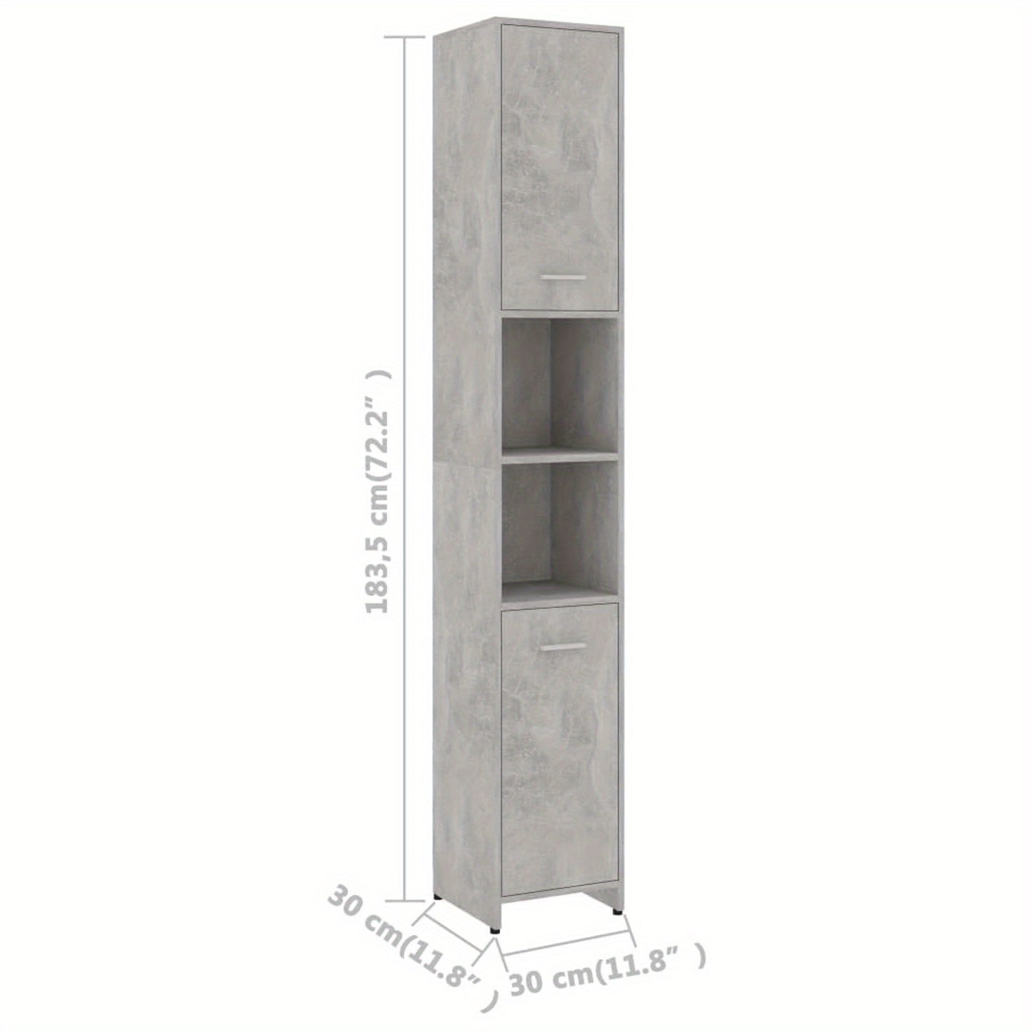 Badkamerkast – Opbergkast – Kolomkast – Kast Met Deuren – Smalle Badkamerkast – Beton Grijs – 30x30x183,5 cm – Gemaakt Van Hygiënisch Kunstmatig Hout