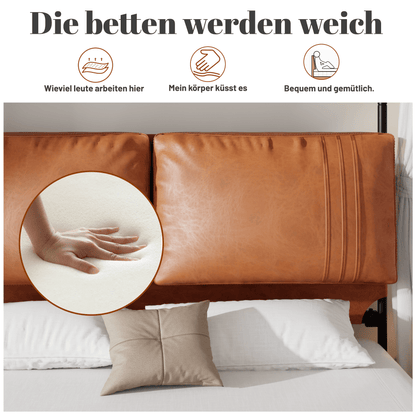 Tweepersoonsbed – Dubbelbed – Slaapbed – Leren Bed – Modern Bed – 140x200 cm – Veervrij Matras – Leren Kussens & Metalen Gespen