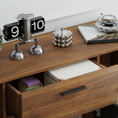 Buffetkast – Dressoir – Opbergkast – Kast – Sideboard – Bruin Zwart Kleurblok – 4 Kasten Met Lade En Verstelbare Planken – Afmetingen 120x35x85 cm