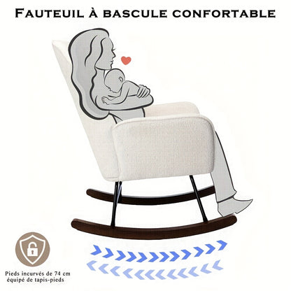 Schommelstoel – Relaxstoel – Wiegstoel – Schommelstoel met hoge rug – Witte Schommelstoel – Ergonomisch Design – Linnenmix Bekleding