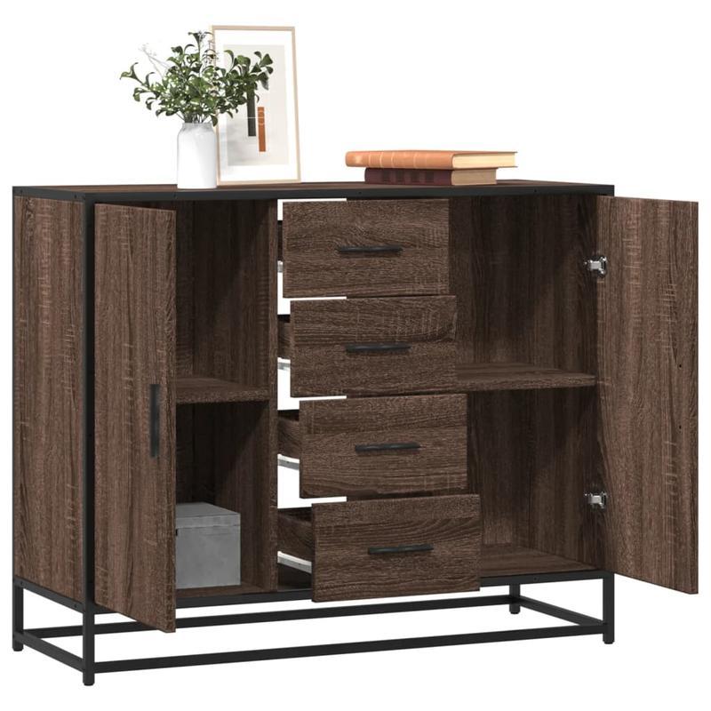 Modern Contemporary Sideboard Cabinet 92x35x76cm - Hardwood & Particle Board, 3 Drawers, 2 Doors, Removable Shelves, No Assembly Required, Floor-Standing Storage for Living Room, Bedroom, Office, Cabinet Storage, Bedroom Orga