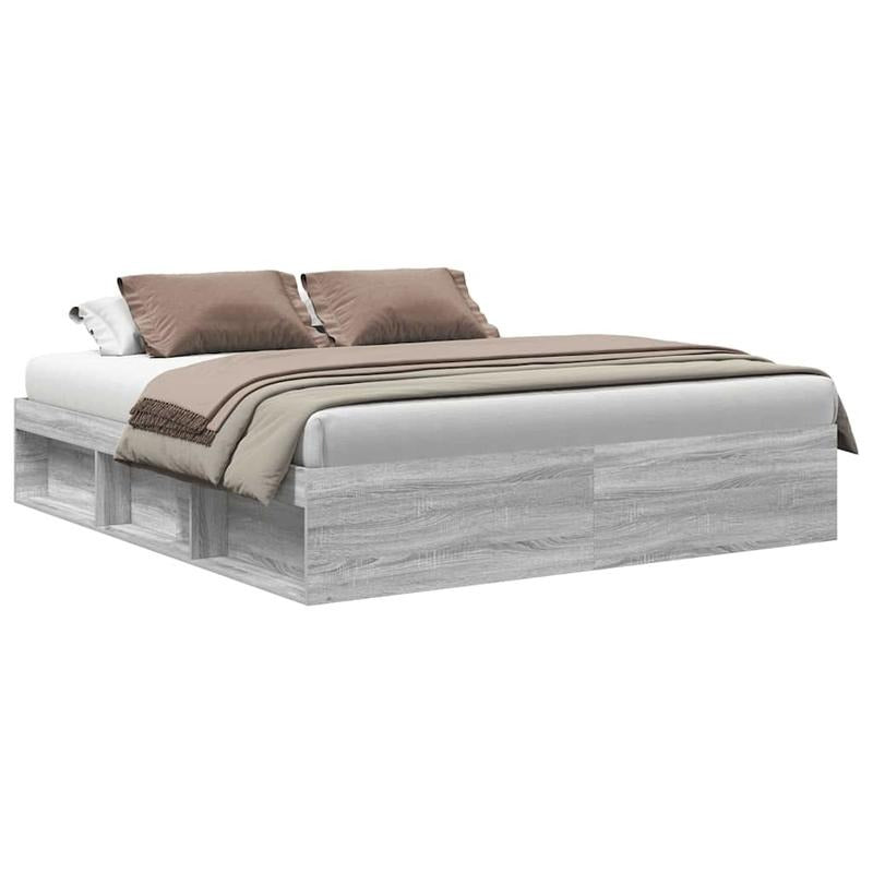 Bedframe – Bed – Bedbodem – Platformbed – Slaapbank – Modern Design – Massief Hout – King Size 180x200 cm – Stevig en Eenvoudig te Monteren – Grijs