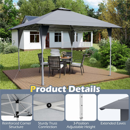 Pop-Up Pavilion – Tuinpaviljoen – Partytent – Vouwtent – Prieel – Waterbestendig – Verstelbare Hoogte – Grijs – Met Dubbele Dak – Stevig Metalen Frame