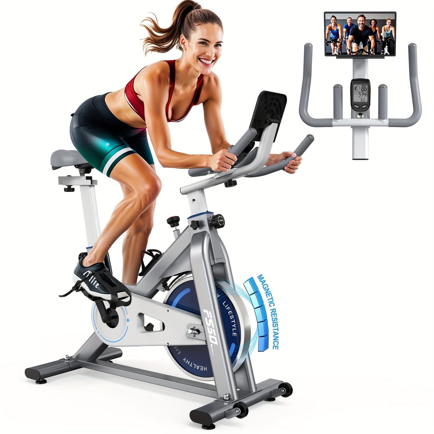 Hometrainer – Ergometer – Fitnessfiets – Indoor Bike – Stationaire Fiets – 300 Watt Weerstand – Stabiliteit Tot 150 Kg – Grijs