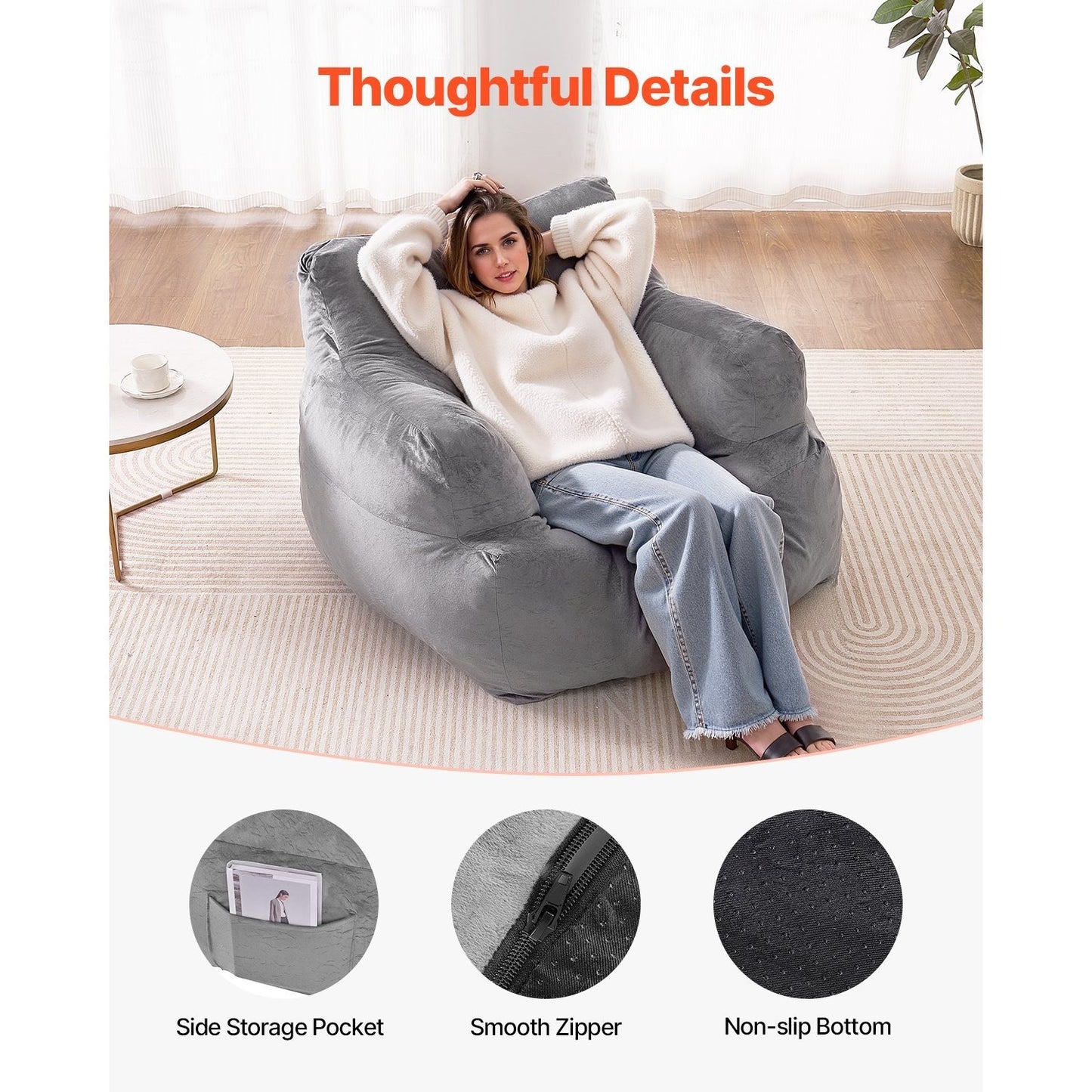 Zitzak – Beanbag – Loungestoel – Fauteuil – Relaxstoel – Met Armleuningen – Hoogwaardig Polyester – Hoog-Densiteit Memory Foam