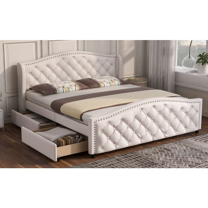Polsterbett 140x200 cm – Gestoffeerd Bed – Tweepersoonsbed – Slaapbank – Guestbed – Met Metalen Frame – Tufted Hoofdbord – 2 Opberglades – Comfortabel & Stijlvol